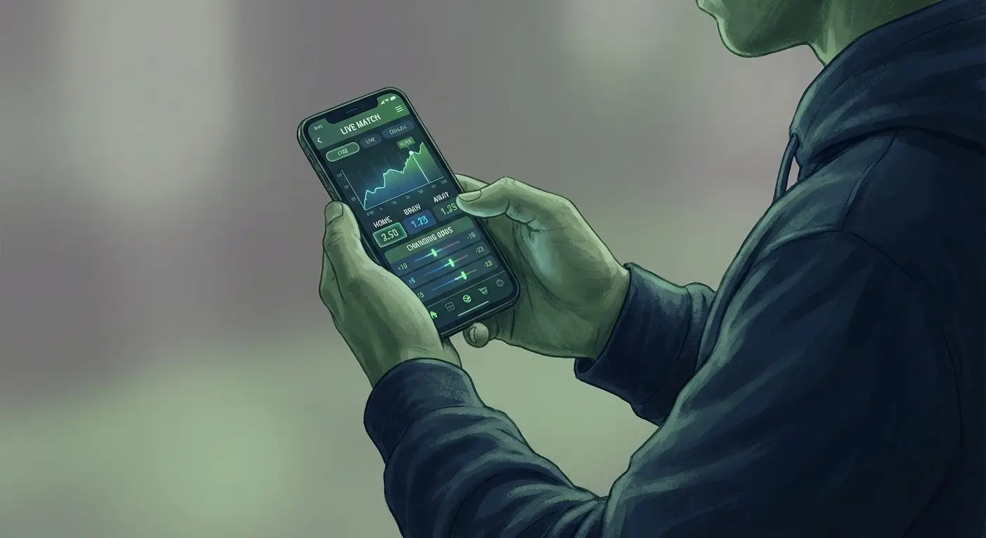 Tela de celular com interface genérica de aposta ao vivo em futebol