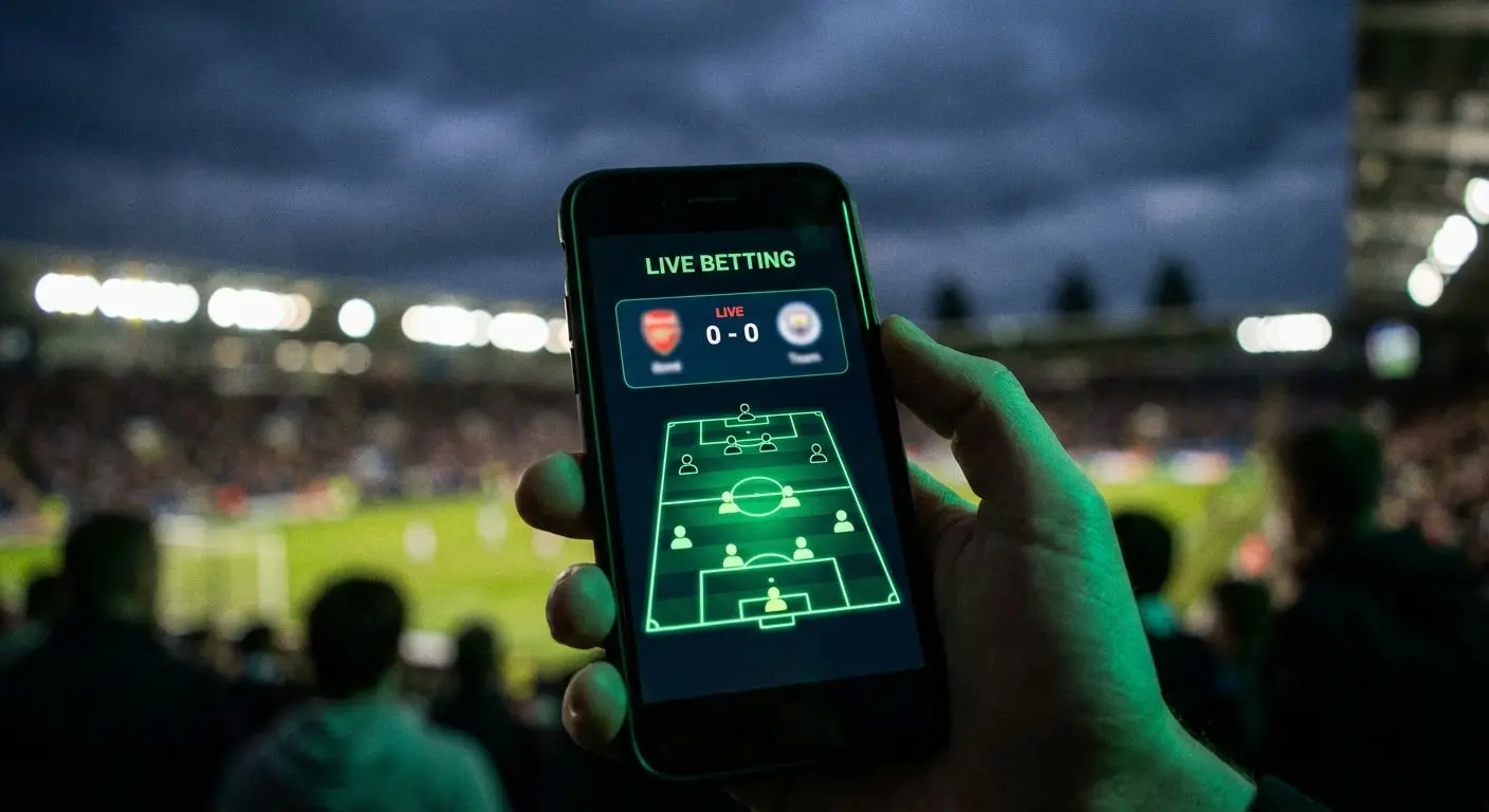 Tela de apostas esportivas ao vivo em partida de futebol