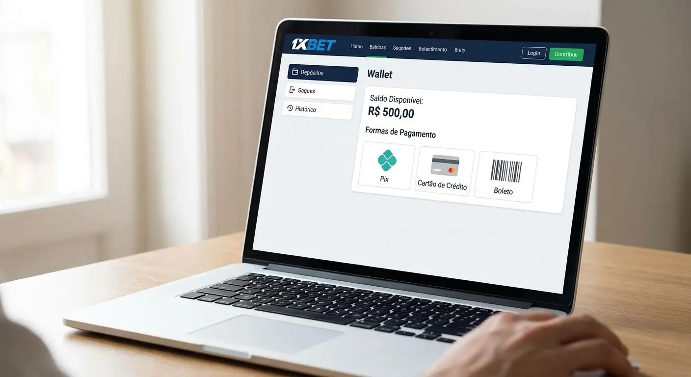 Tela ilustrativa da área de carteira com menus de depósitos e saques na betesporte