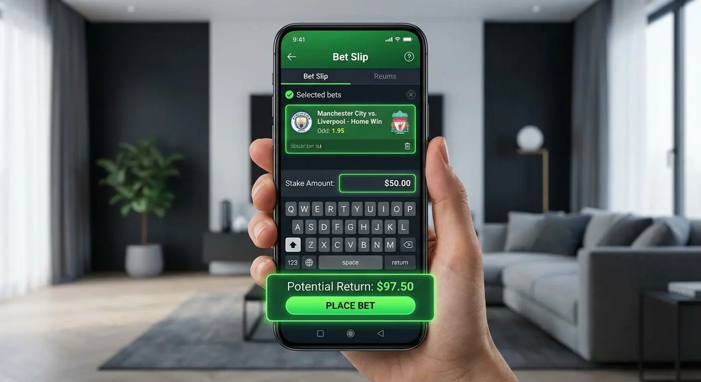 Bilhete de apostas mostrando seleção, odd, valor apostado e retorno potencial