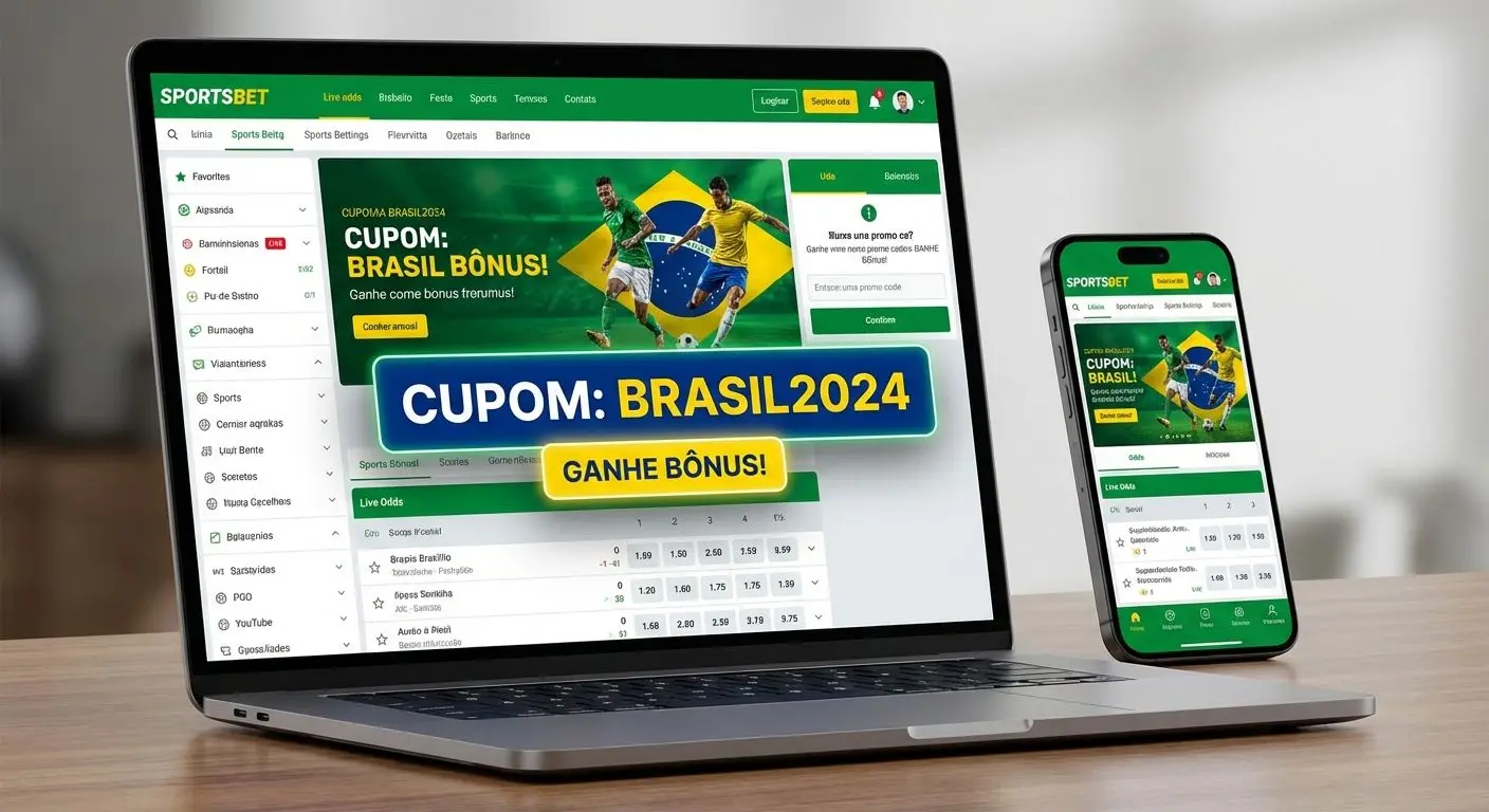 Mockup de página de apostas com campo de código promocional em destaque