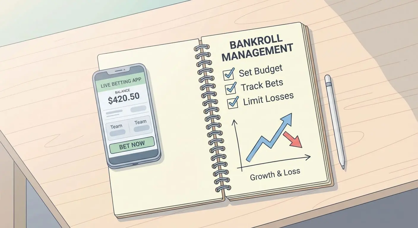 Ilustração de controle de banca e estratégia para apostas ao vivo