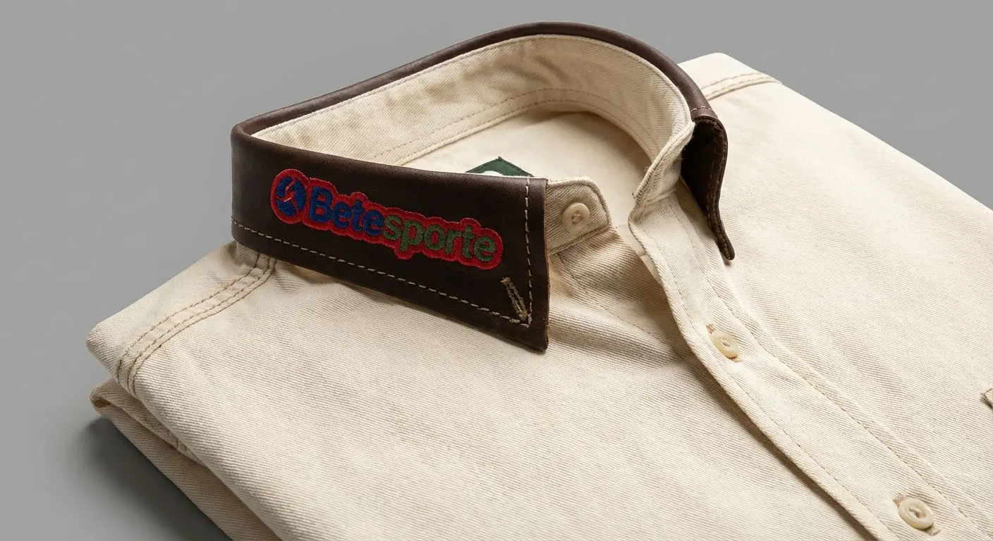 Close de camisa Betesporte mostrando tecido, costura e logo para vaquejada