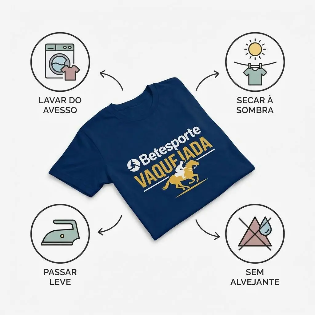 Infográfico com cuidados de lavagem e conservação de camisa Betesporte