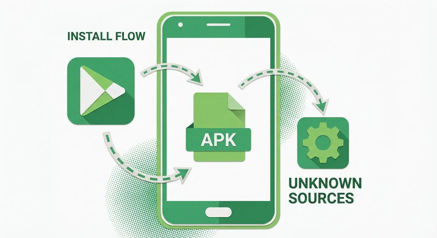 Fluxo de instalação do app via Play Store e APK no Android