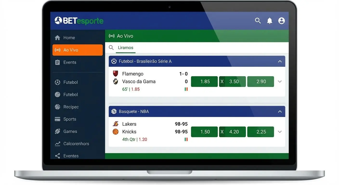 Interface Betesporte com seção de apostas ao vivo em destaque na tela