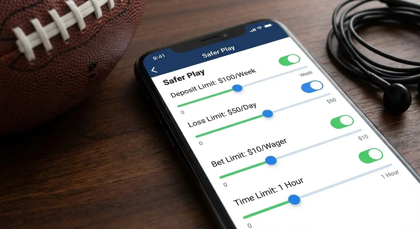 Interface de app mostrando configuração de limites de depósito e tempo