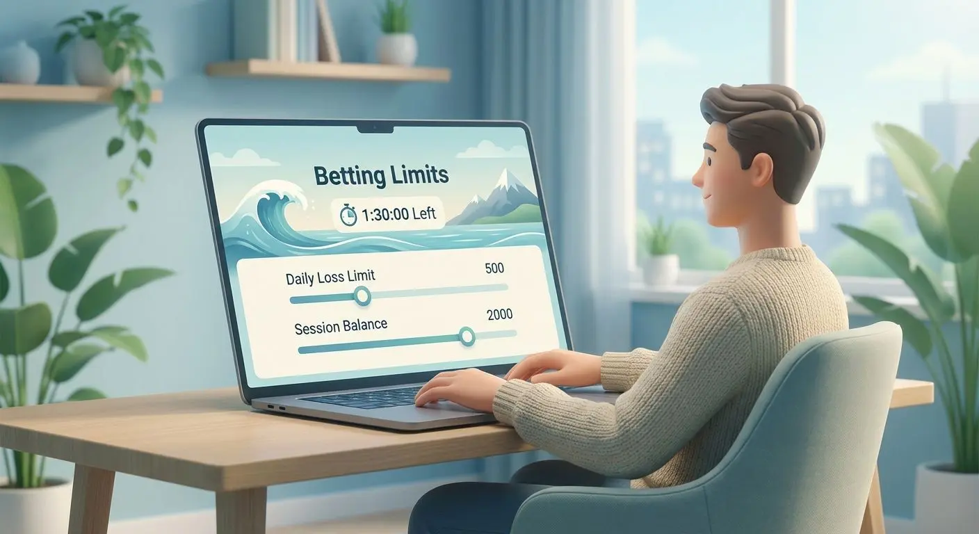 Usuário ajustando limites de jogo responsável no computador