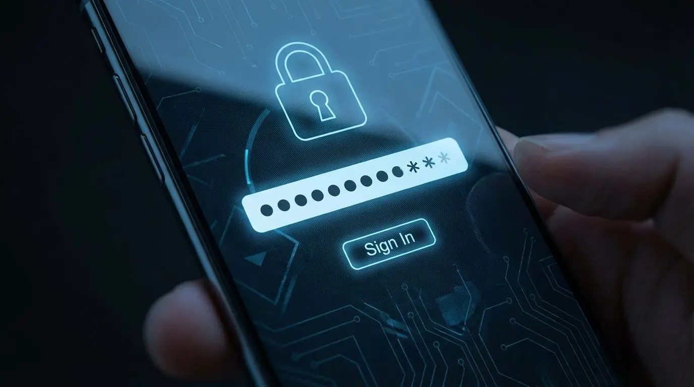 Tela de login segura em smartphone com ícone de cadeado