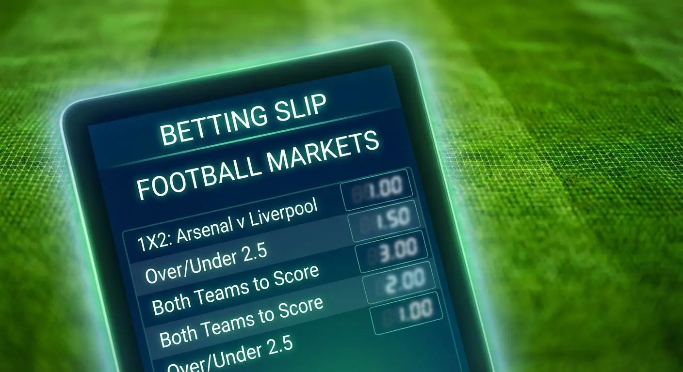 Tela com mercados de futebol como 1X2, over e ambas marcam