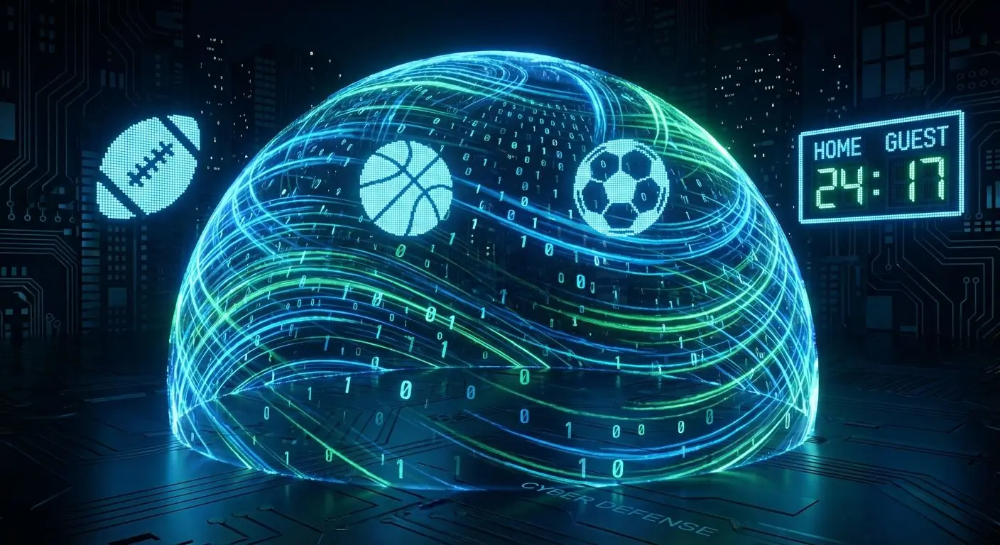 Escudo digital protegendo ícones esportivos para representar proteção de dados