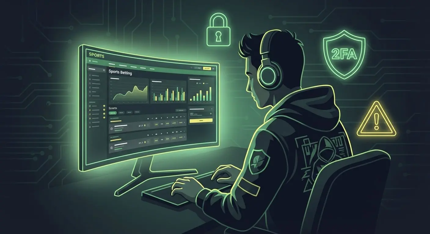 Usuário protegendo sua conta BetEsporte com ícones de cadeado e 2FA