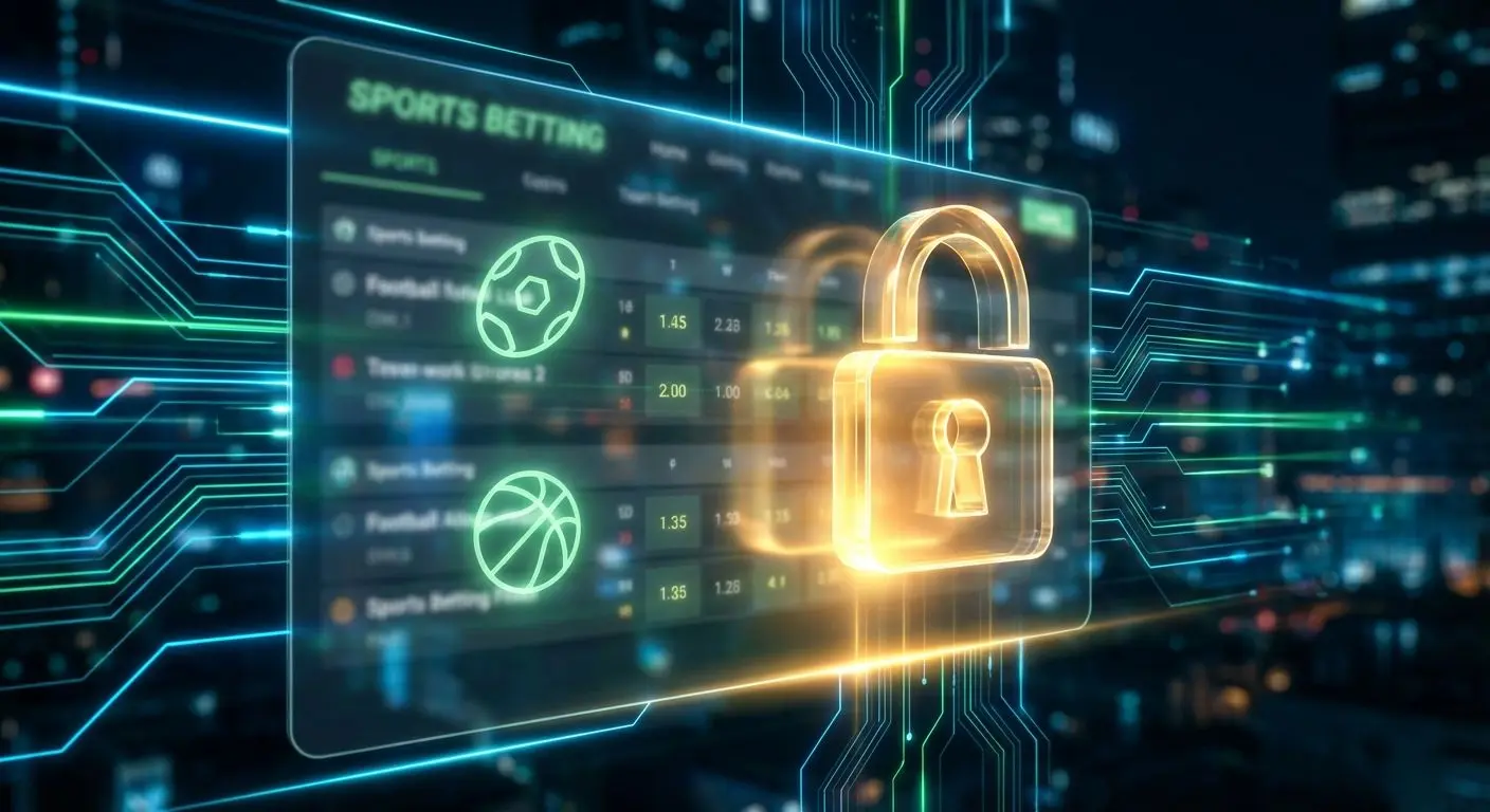 Ícone de cadeado na frente de tela de apostas esportivas ilustrando segurança de login