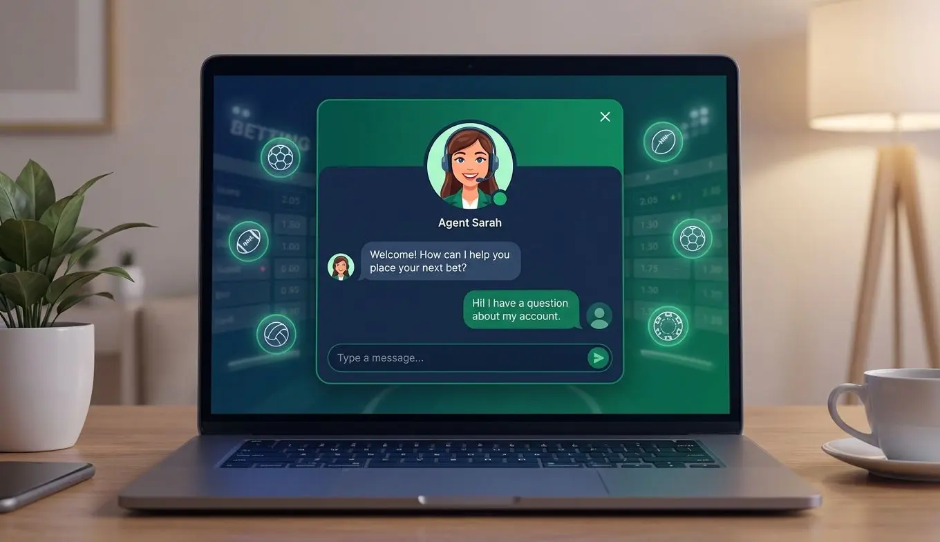 Tela de chat de suporte ao cliente da BETesporte em notebook