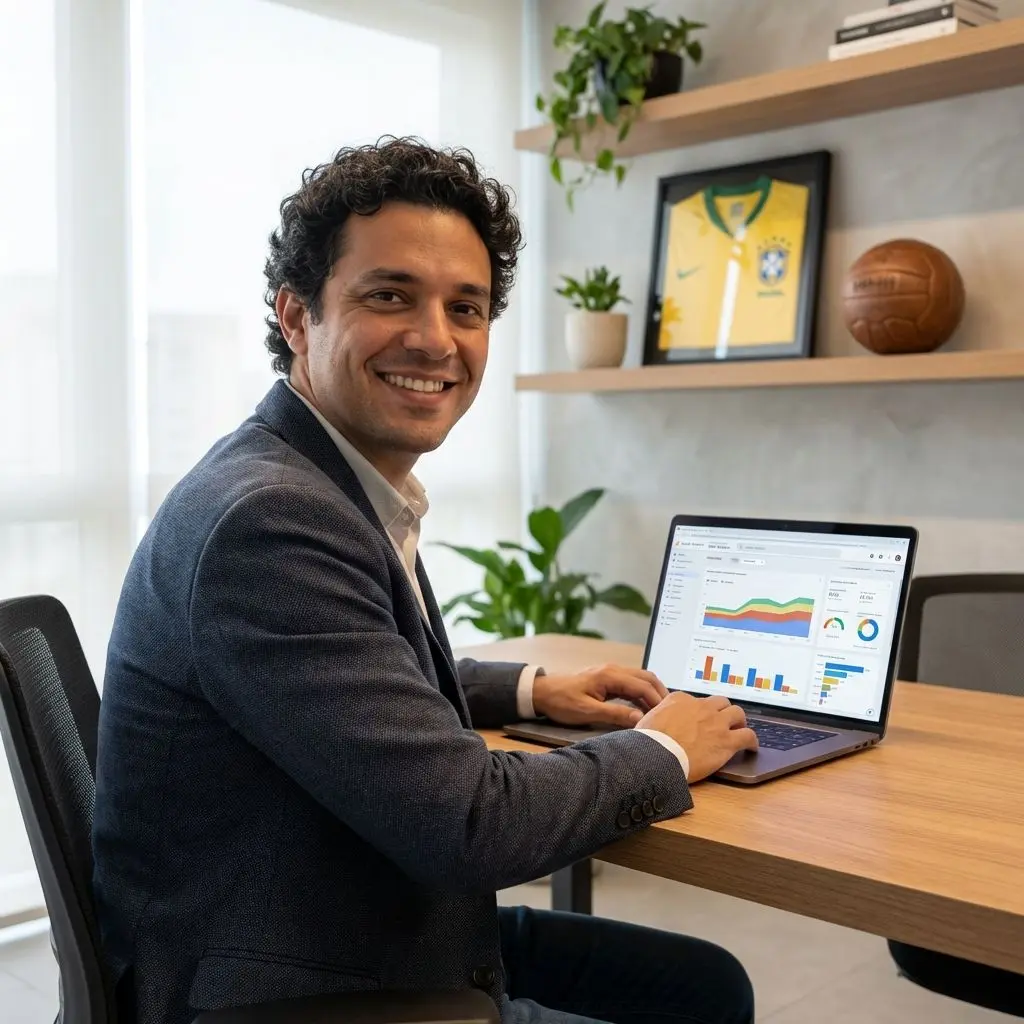 Retrato profissional de Thiago Beato em ambiente de marketing digital