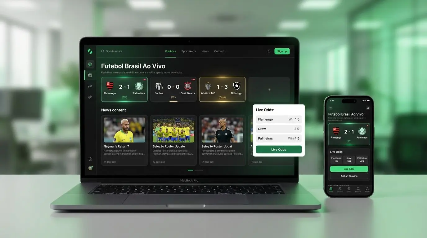 Painel com últimas notícias esportivas e placares em tempo real